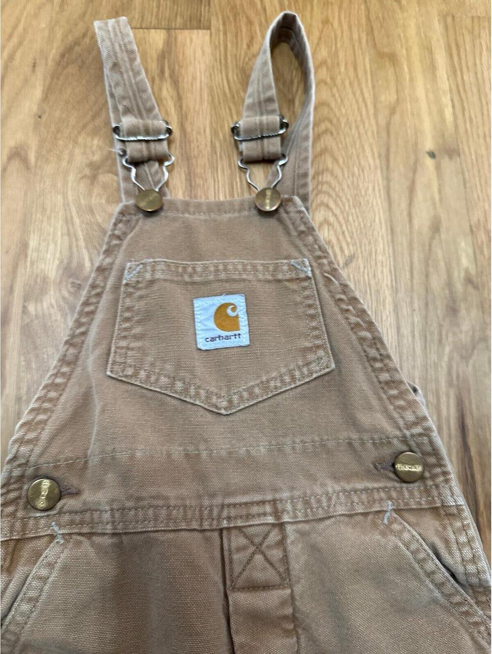 Carhartt Brown Double Knee Vintage Bib Overalls Youth Boys Size 3T Made in USA - Picture 4 of 8